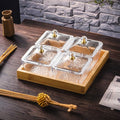 [with lid] transparent 4-compartment fruit plate + wooden plate, thickened plastic