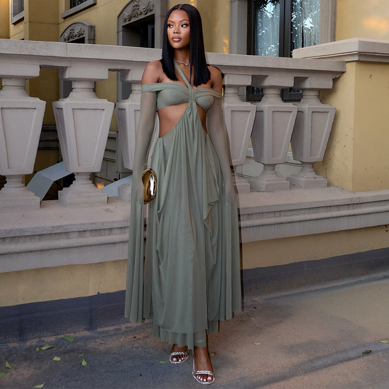 European and american cross-border women's fashion:  spring new arrivals - sexy and elegant bandeau dress with cutout waist, figure-hugging, and sheer design