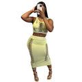 European and american style cross-border women's clothing  summer new sexy hot girl hollow-out round neck tank top bodycon midi skirt set