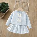 Girls' knit sweater set -  autumn/winter collection: chanel-inspired jacquard double-breasted cardigan & premium knit midi skirt two-piece set