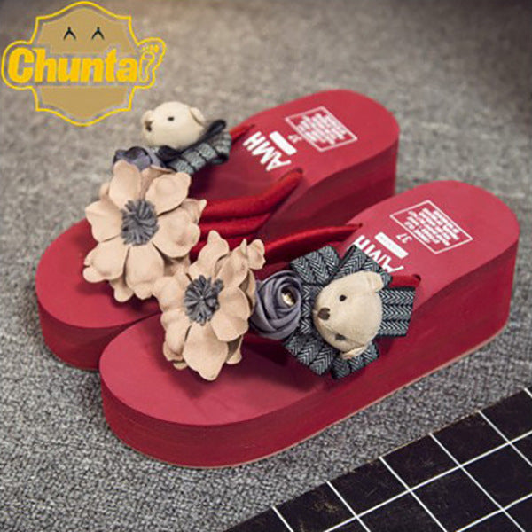 2025 summer new arrivals: 7cm high-heeled bear flip-flops - comfortable, versatile, non-slip, and stylish beach sandals