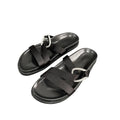 Spain 2024 summer new one-strap open-back women's shoes black rhinestone embellished flat round-toe european and american sandals
