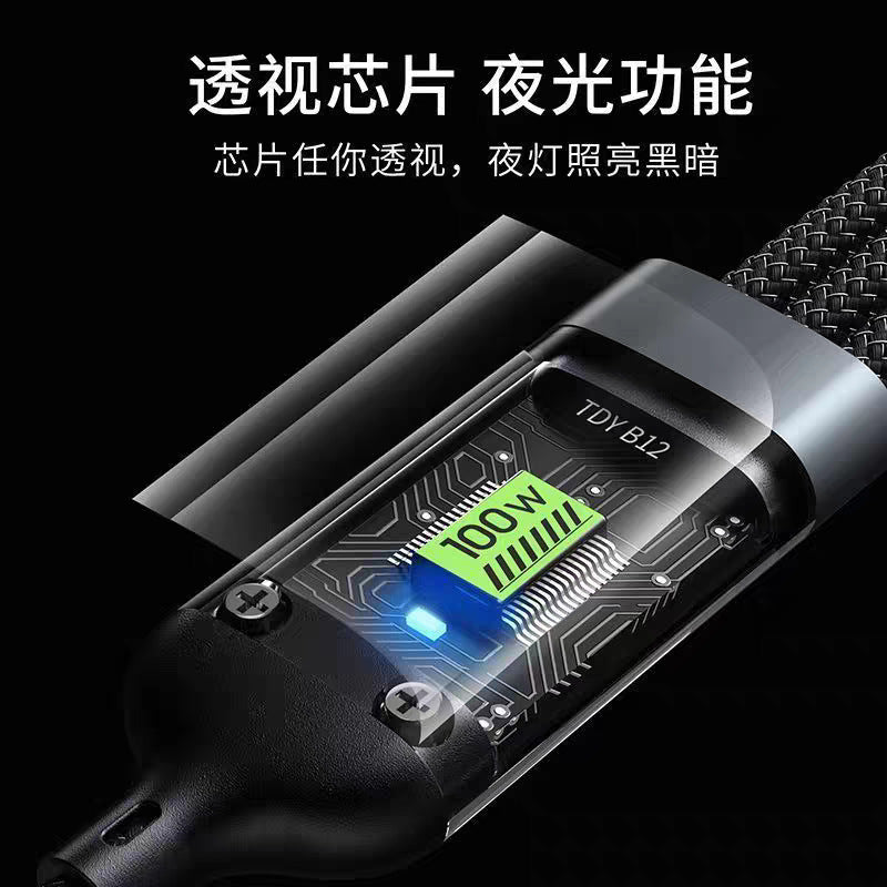100w braided 3-in-1 fast charging cable - compatible with android, apple, huawei, and xiaomi phones