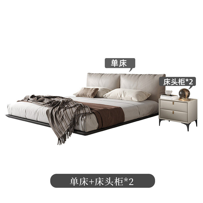 Genuine leather suspended bed accessible luxury modern double bed master bedroom classyelegant 1.8m wabi-sabi style upholstered leather bed personalized