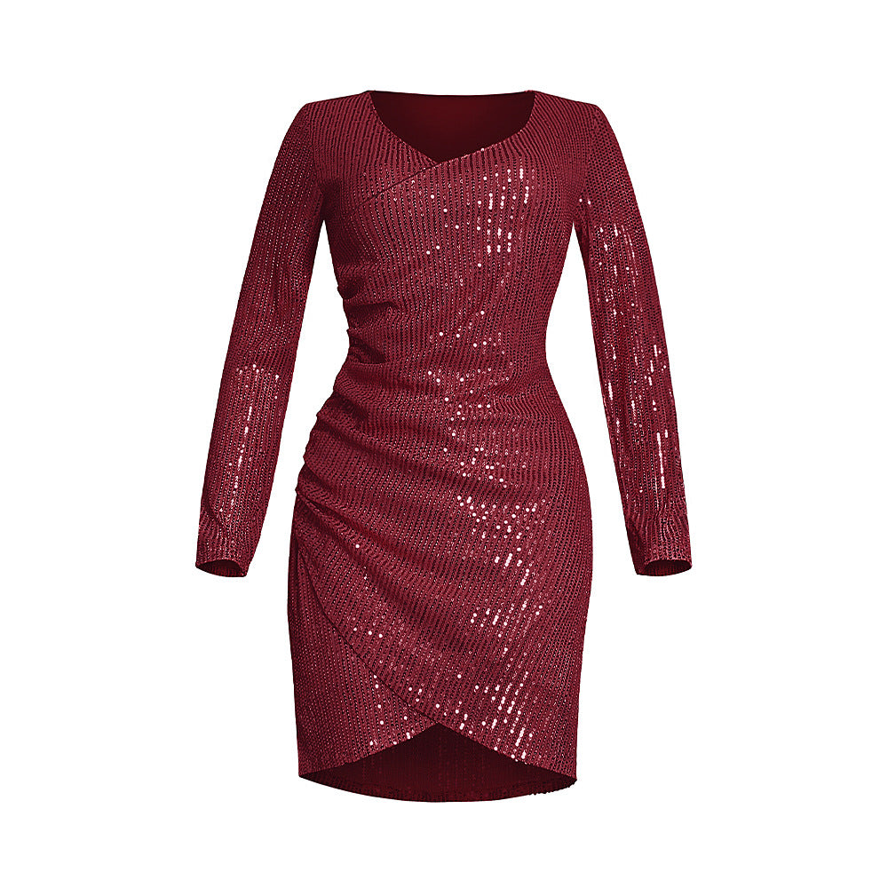 african plus size women's clothing: sexy v-neck bodycon mini dress with sequins - perfect for , , and european & american markets