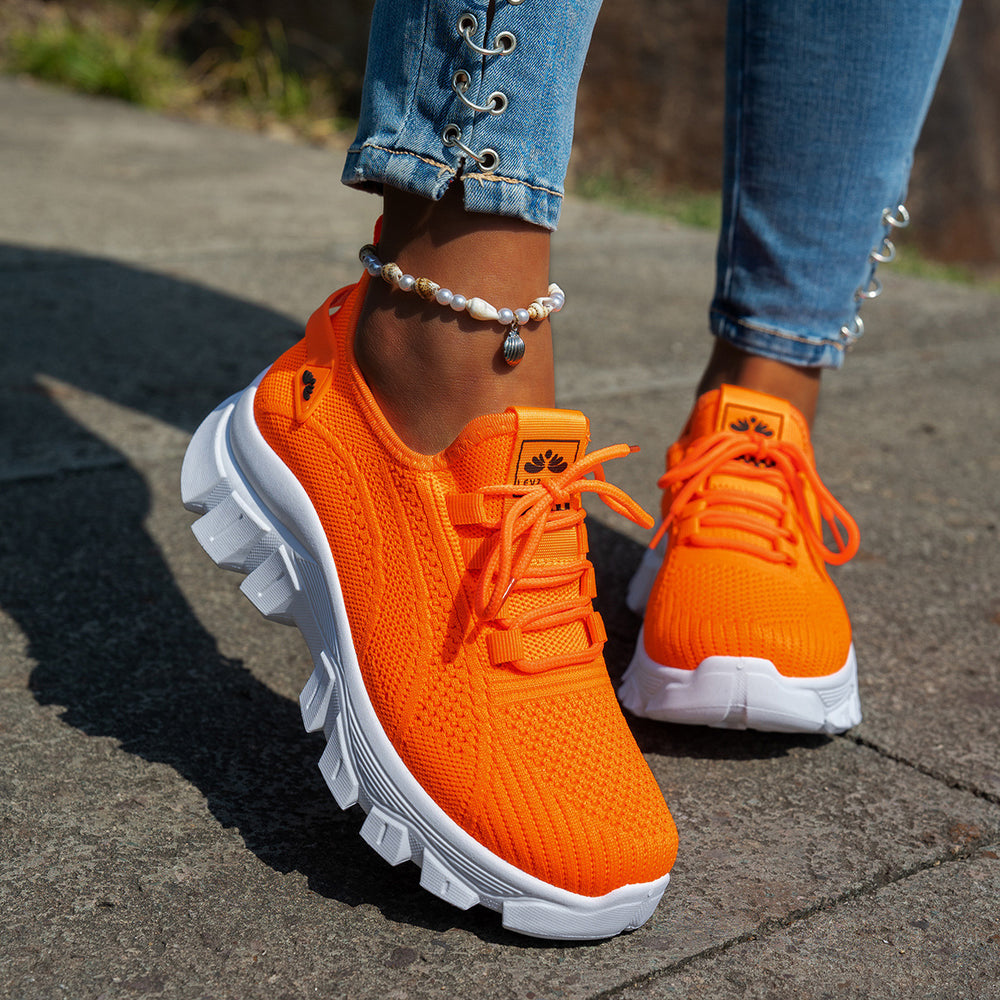 Women's athletic sneakers for export, summer  collection: plus size flyknit breathable running shoes, soft sole casual lace-up lightweight sneakers