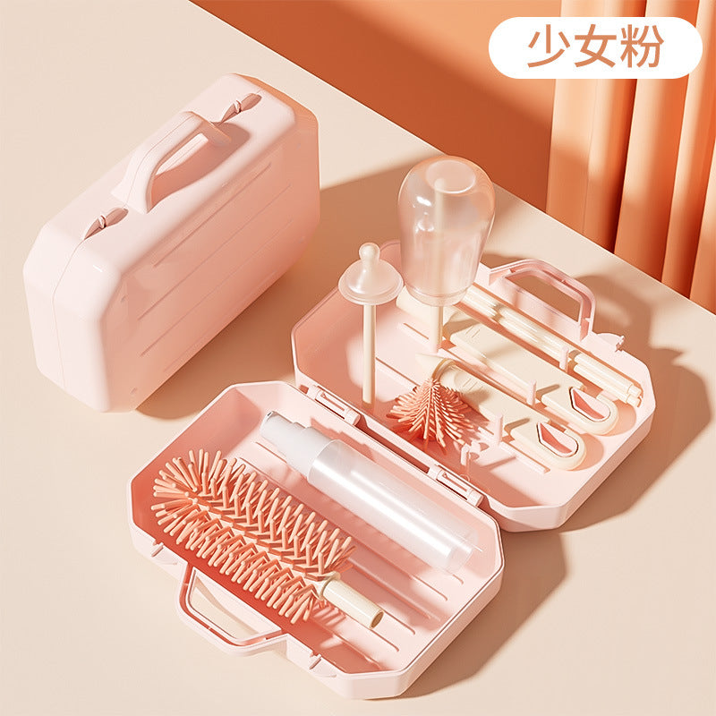 Portable bottle brush suit silicone bottle cleaning brush storage box travel size baby bottle cleaning brush