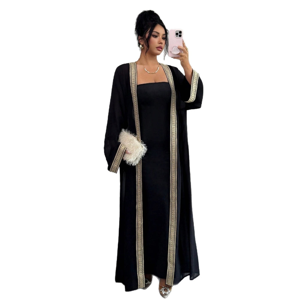 Amazon cross-border fashion: gold-trimmed cardigan + bandeau dress elegant formal set