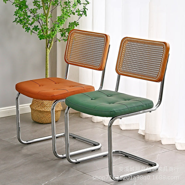 Nordic B & B Cafe Creative Rattan Bow Dining Chair Medieval Restaurant Vintage Leather Chair Casual Wrought Iron Table and Chair