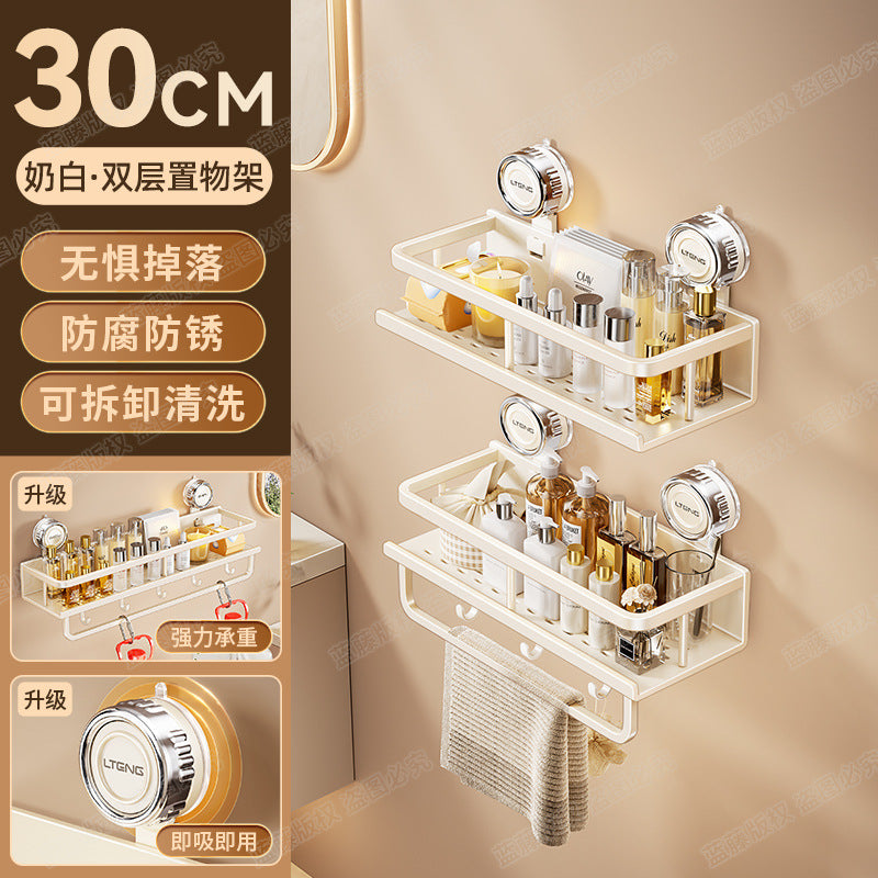 Space aluminum bathroom suction cup rack, wall-mounted non-punching bathroom towel rack, washstand, multi-functional storage