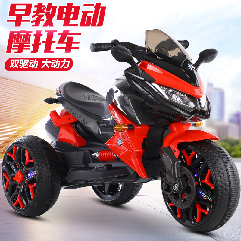 New children's three-wheeled electric motorcycle rechargeable boys and girls toy car electric three-wheeled motorcycle anti-roll