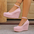 Exportplus sizespring & fallnew arrival wedge flats women's waterproof platform fashion round toe super high heel one-word buckle flatsflats