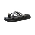 Best selling pearl rhinestone toe slippers women's summer outwear new thick sole wedge heel flip flops roman beach sandals