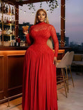 European and american cross-border women's winter  new arrival: long-sleeved stand collar slim-fit patchwork pleated maxi dress - elegant style