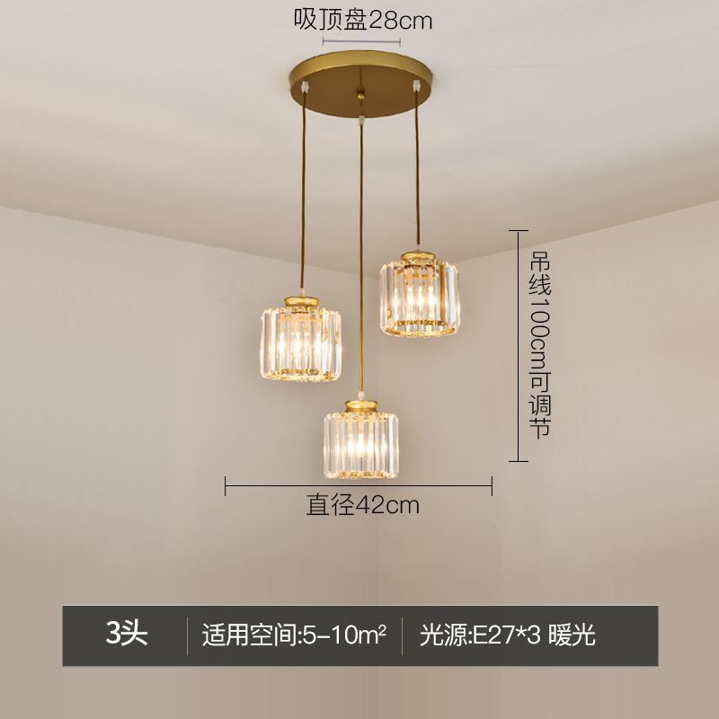 Modern minimalist bedroom bedside pendant light, simple bar counter entryway lighting, single-head suspension crystal chandelier