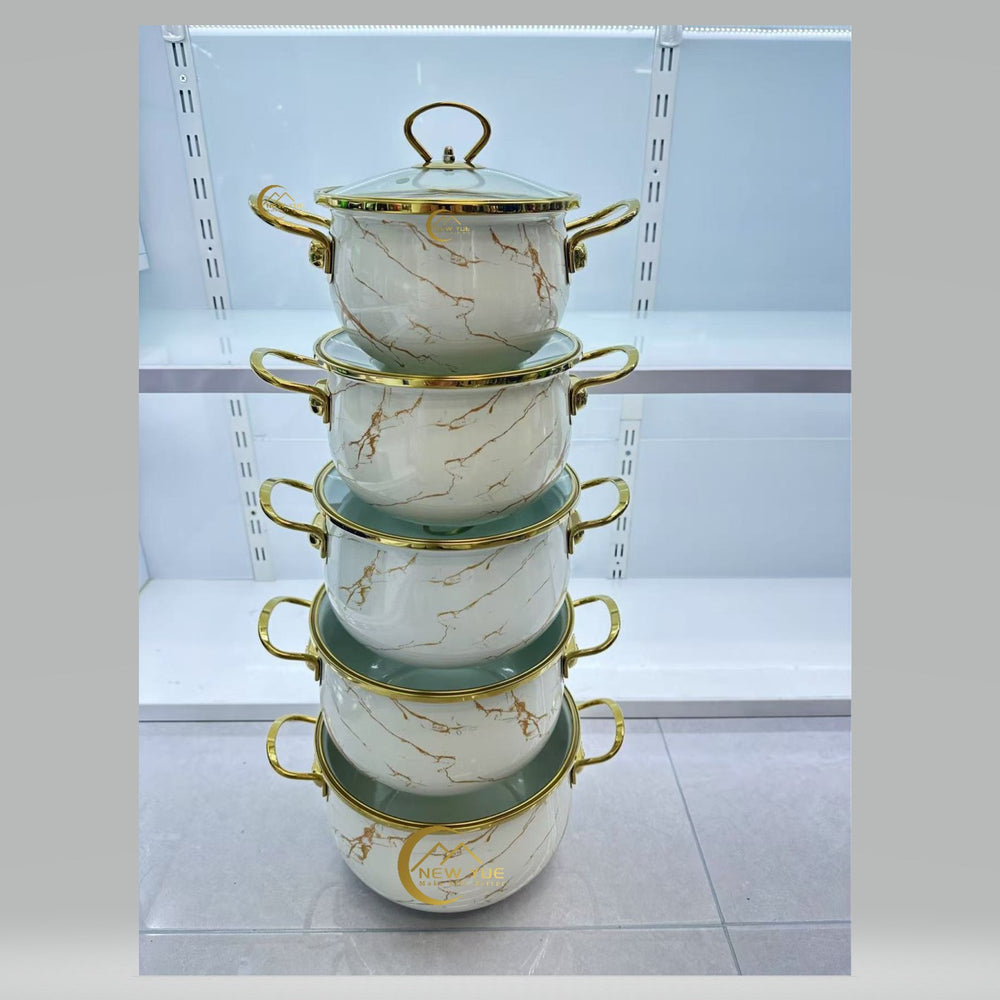 Export cross-mirror factory direct sales enamel high-end five-piece pot set boutique soup pot enamel pot double-ear soup pot