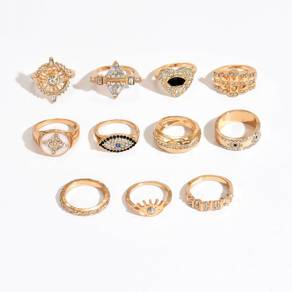 European and american cross-border retro geometric heart ring - women's unique, light luxury, high-end diamond-studded devil's eye ring accessories