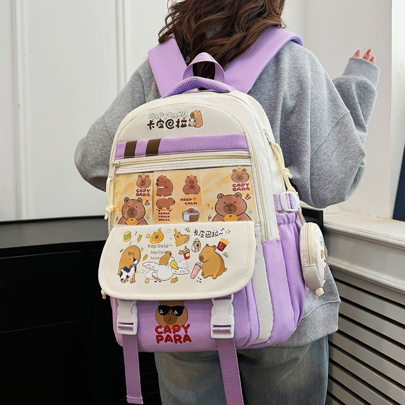 New Kapibara schoolbag cute cartoon primary and secondary school backpack large capacity burden reduction Japanese leisure backpack