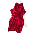 European and american fashion deep v-neck batwing sleeve dress - women's  summer loose fit, slimming, oversized, flattering, and long dress