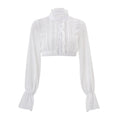 European and american women's clothing  summer new french sweet temperament ruffle trim cropped lantern sleeve blouse top