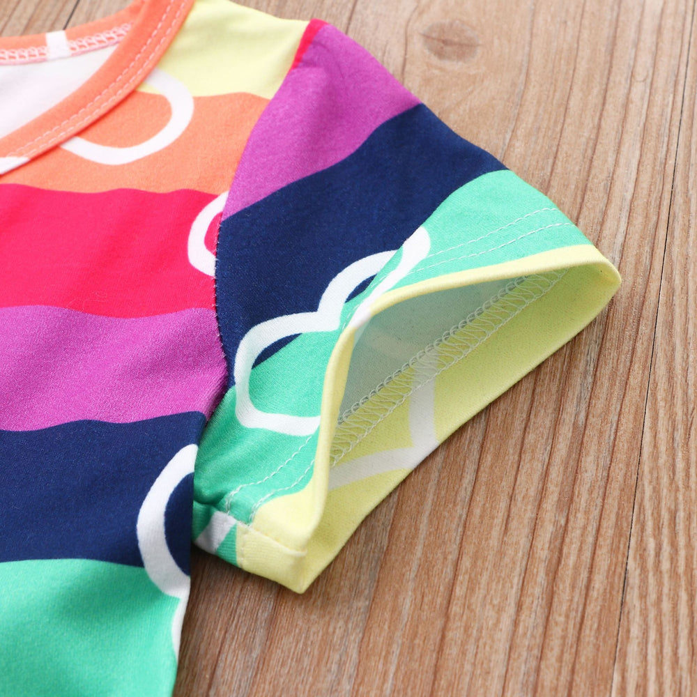 kids' summer short-sleeve dress - heart, dinosaur, and rainbow print