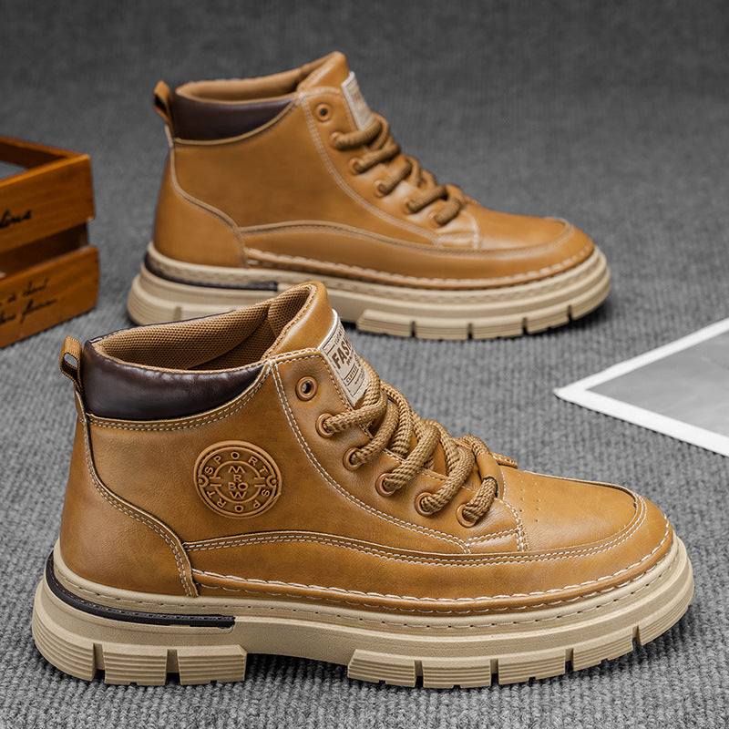 Boots men's high-top spring british style retro genuine leather mencasual leather shoes mid-top waterproofworkwear boots