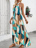 Amazon cross-border e-commerce women's casual vacation criss-cross tie neck loose a-line sleeveless maxi dress