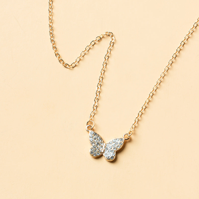 Butterfly necklace wholesale european and american cross-border new style full diamond jewelry simple fashionable versatile pendant women's niche clavicle chain