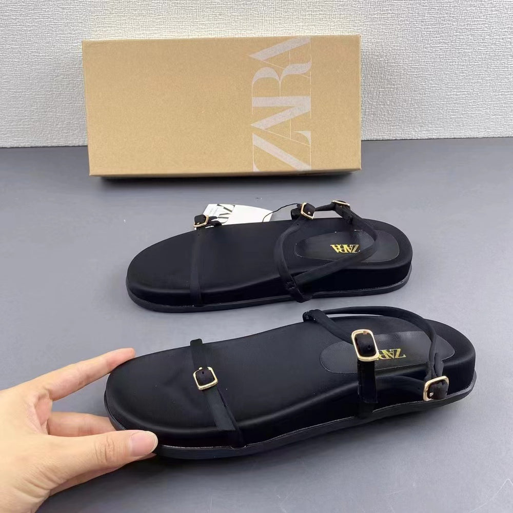 Za 2024 summer new women's shoes - satin material, square toe, ankle strap, low-cut wedge heel sandals