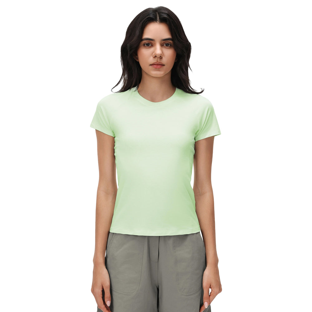 Summer crew neck short sleeve women's sweat-wicking breathable sports t-shirt slim fit running fitness yoga top d26037