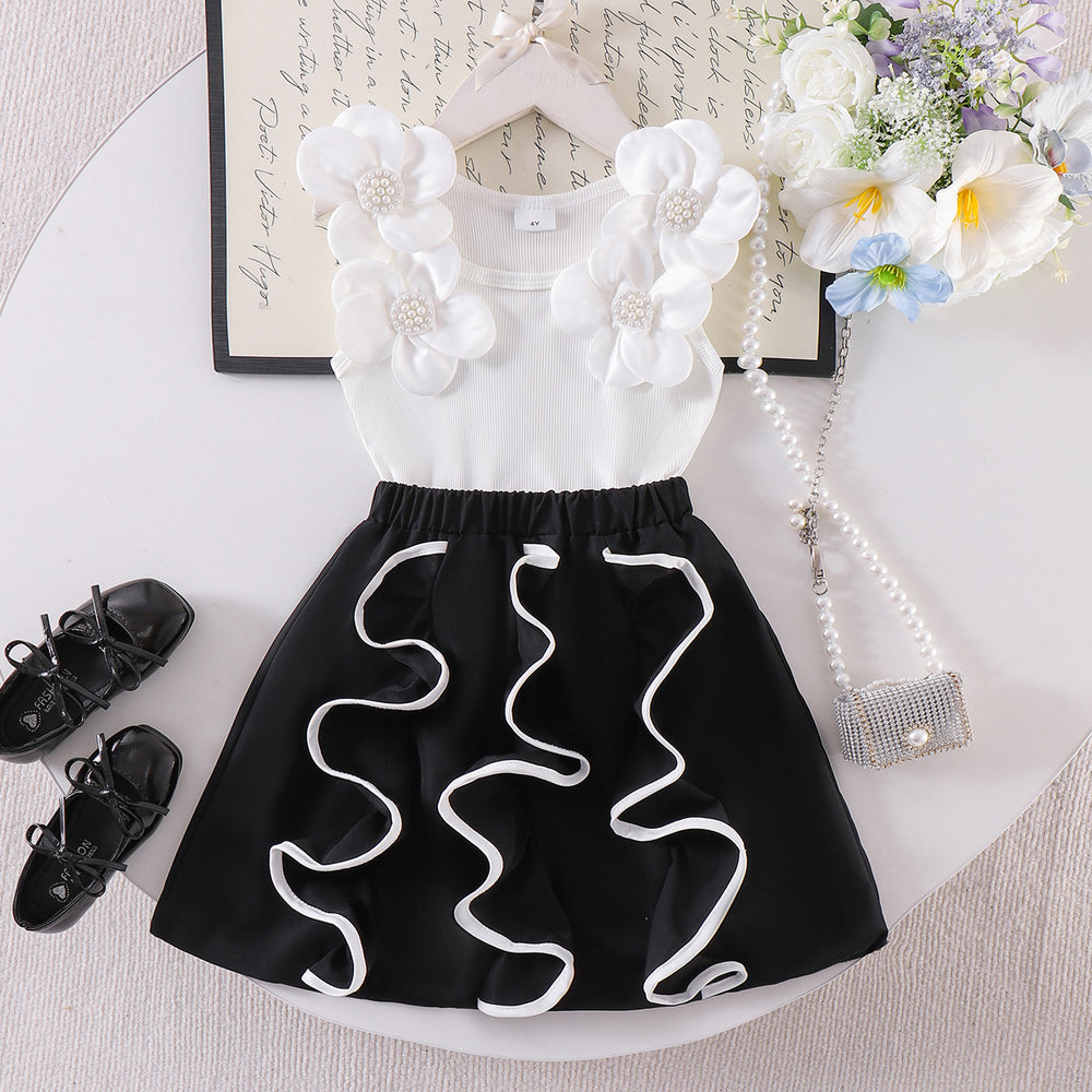 Sweet and adorable girls' sleeveless embroidered mesh dress