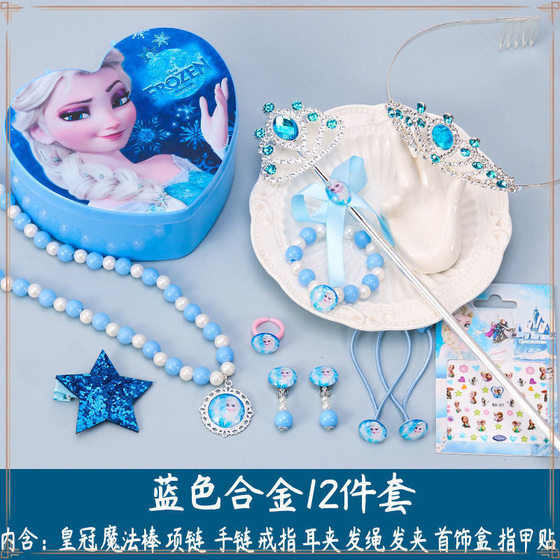 Crown Tiara Children's Little Princess Crown Magic Wand Hair Accessories Set Princess Elsa Necklace Girls Jewelry Box