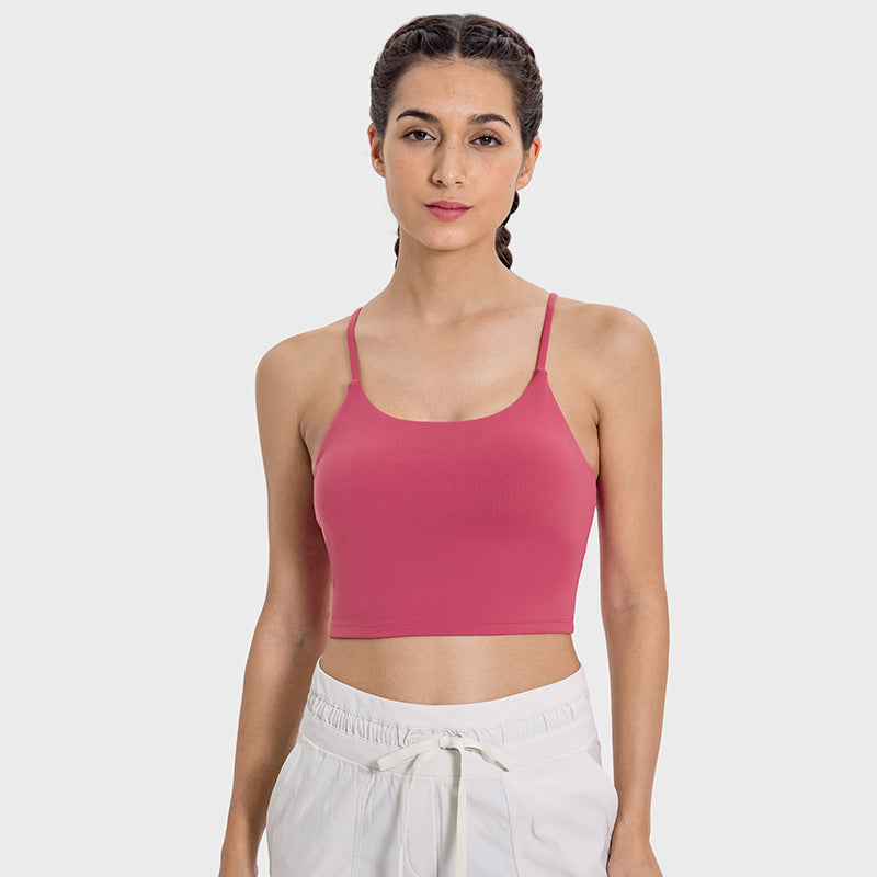 New women's sports yoga tank top with built-in bra pads, sexy spaghetti strap racerback fitness top, yoga camisole c5238