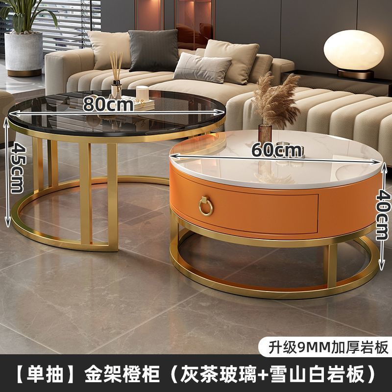 Rock slab coffee table living room solid wood table balcony small apartment for homecasualaccessible luxury round side table retractable combination