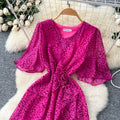 European and american style leopard print dress - women's summer ruffle sleeve, slimming waist, exquisite design, luxurious and chic, long maxi dress