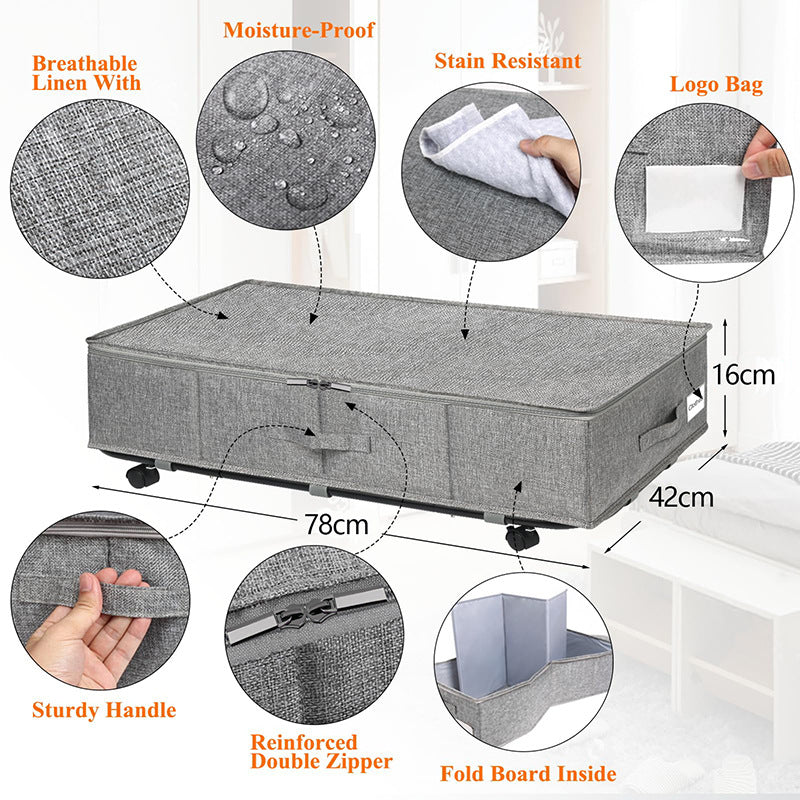 Under-bed storage rack with wheels 2 pieces for under-bed storage container with transparent cover Box for clothes and blankets