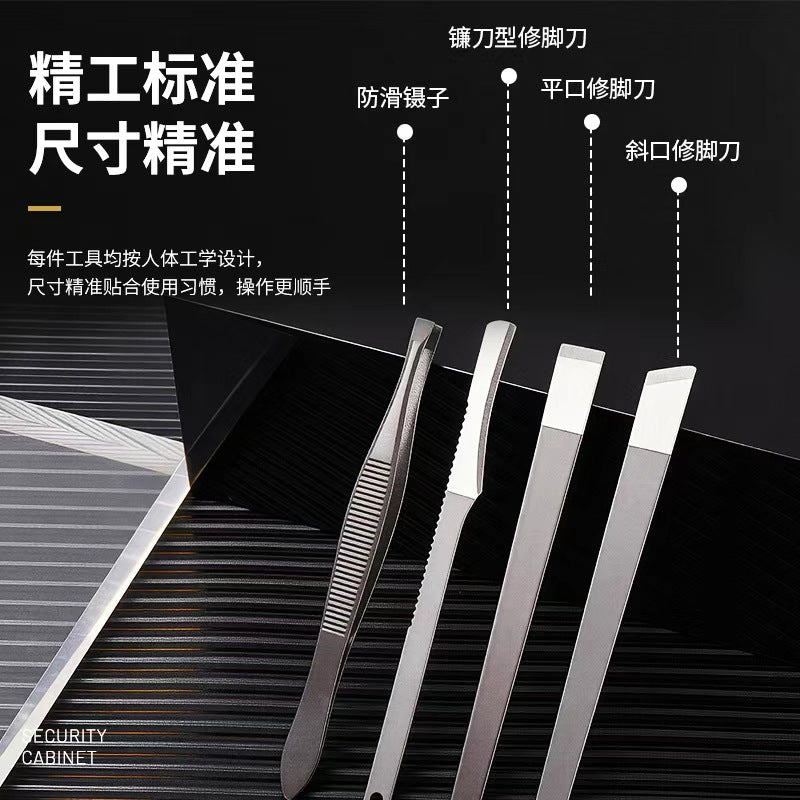 Stainless steel manicure & pedicure tool set - 9 piece kit: includes nail clippers, eyebrow scissors, earwax removal tool, and nail file - wholesale