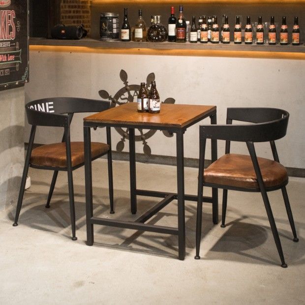 Milk tea shop table and chair combination, cafe/bar dining table and chairs, lounge bar negotiation small round table, reception solid wood balcony dining table