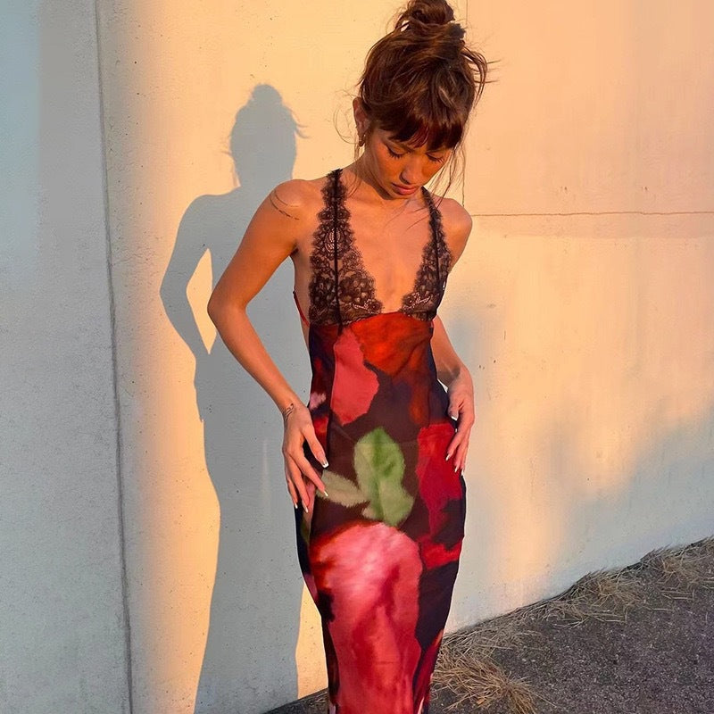 New european and american style women's lace camisole maxi dress - sexy beach vacation dress for cross-border e-commerce