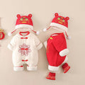 Newborn infant new year outfit festive winter romper thickened hundred-day celebration bodysuit full month new year's day bodysuit