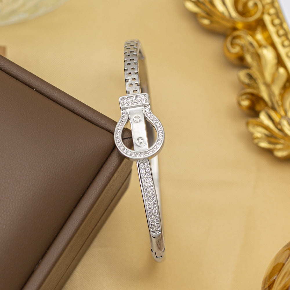 Bracelet female titanium steel fashion non-fading copper inlaid zirconium bracelet niche high-end fashion elegant jewelry wholesale hand jewelry