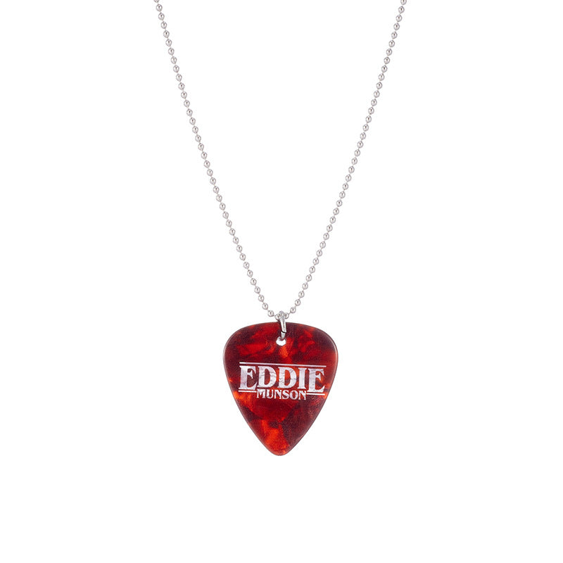 Guitar pick red print hellfire stranger things stainless steel bead chain melon seed buckle necklace cross-border new product