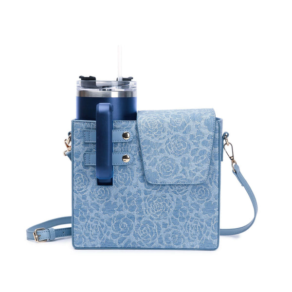 Cross-border outdoor portable beverage bottle water cup bag printed large thermos cup single shoulder oblique span bag fashionable storage bag women