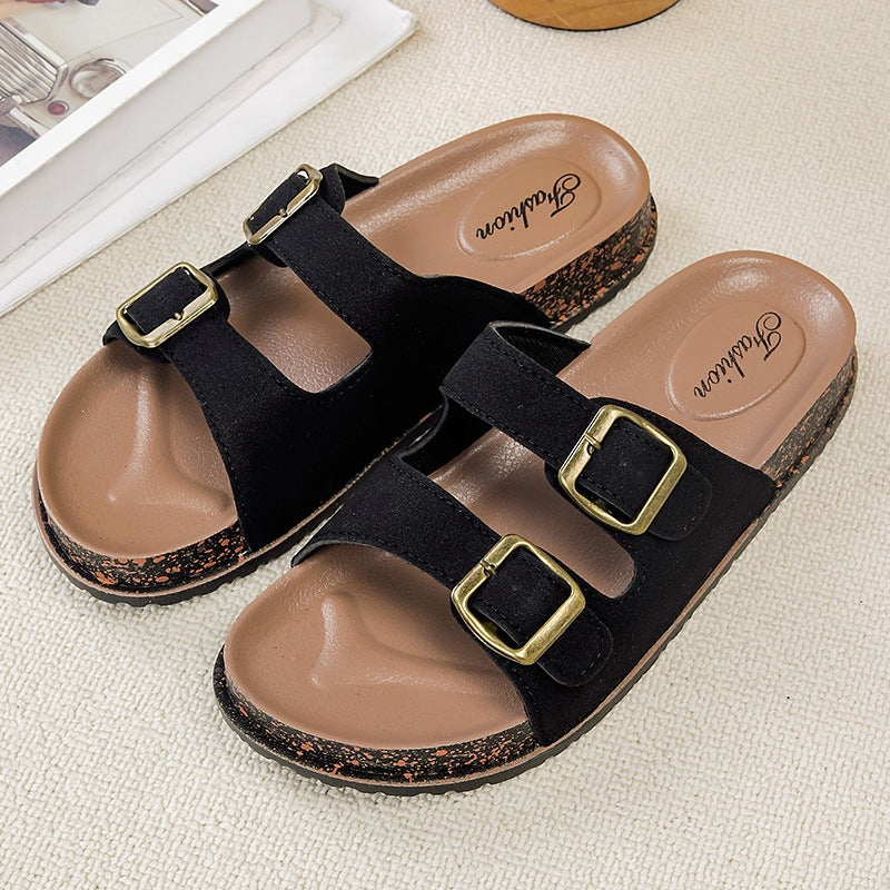 2026 new french retro chunky platform double buckle french anti-slip sandals and slippers for women, summer outdoor wear, export quality