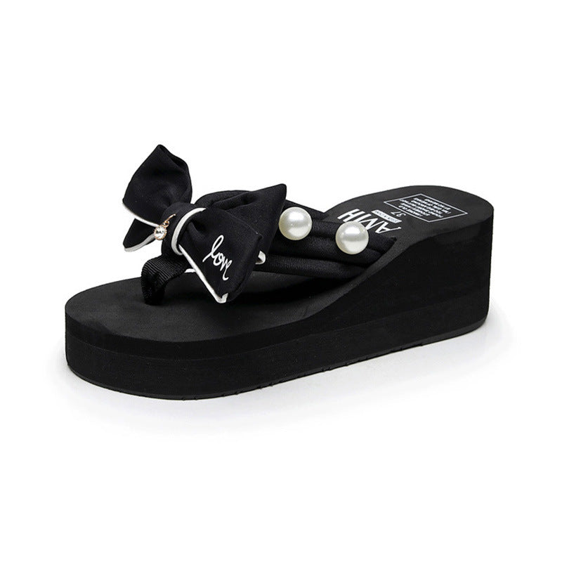 Shine jiao 2025 new summer 6cm flip-flops - handmade, bow-embellished beach flip-flops for seaside vacations