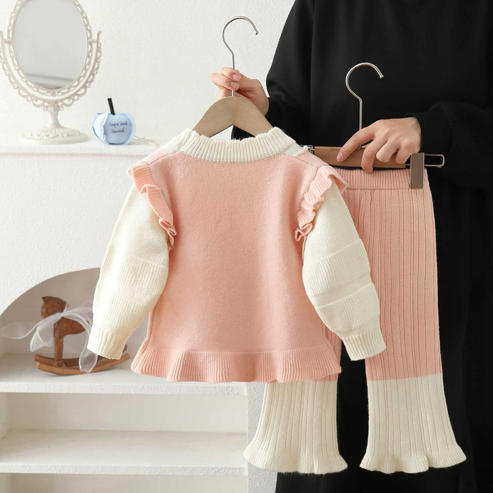 Girls' fall/winter outfit set - new  collection: autumn two-piece set for little girls, featuring lace sleeves