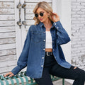 fashioncross-border spring new arrival  washed four-button long sleeves denim shirttops for women