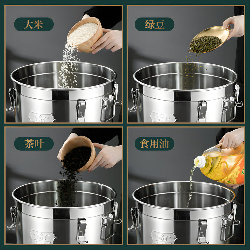 304 stainless steel large capacity rice bucket insect-proof and moisture-proof for homestorage sealed bucket thickened rice barrel flour storage tank
