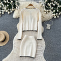 Xiaoxiangfengknittingtwo-piece setfemaleautumpetitesclassyelegantcardigan hip covering skirtwestern stylesuit