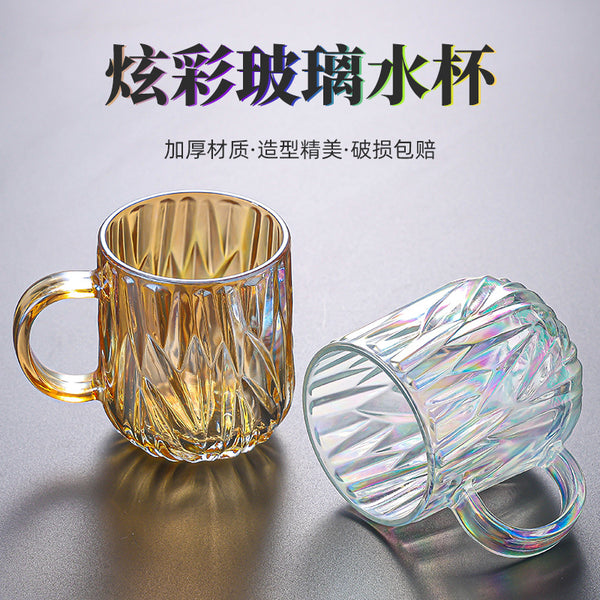Wholesale delivery household transparent pleated diamond handle cup creative new with handle glass coffee cup teacup